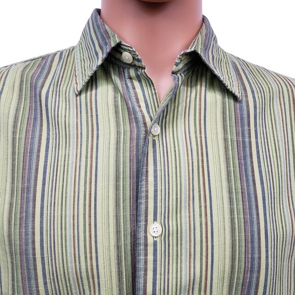Vintage J. Crew Shirt Men M Green Multicolor Striped Button up Long Sleeve - Picture 1 of 11